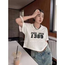 批发酷辣妹洗水<b class='q'>牛仔</b>做旧1389印花短款T恤2026春夏新ins潮韩系ootd暗黑