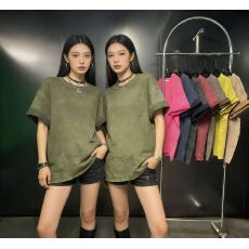 批发2026春夏新韩系ootd洗水做旧牛仔长大T恤ins潮牌<b class='q'>街头</b>慵懒英式暗黑