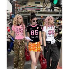 批发酷辣妹机车女85拉边袖2026春夏新韩日系ootd时尚ins潮牌<b class='q'>街头</b>暗T恤