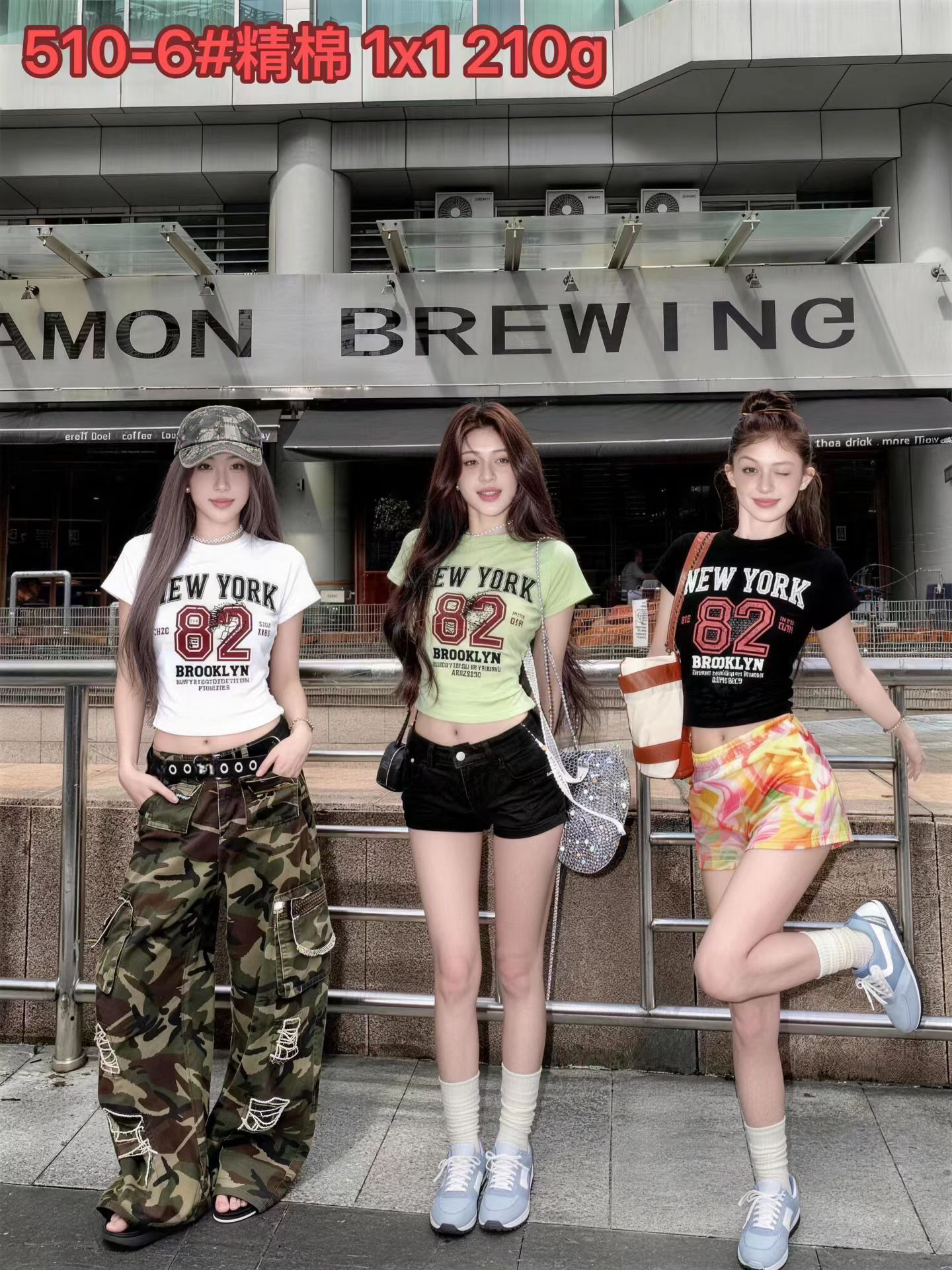 차가운 핫걸 한 일본식 ootd82 알파벳 프린트 패션 쇼트 스타일 티셔츠 2026 봄 아모이 ins 트렌디 동대문 녹색