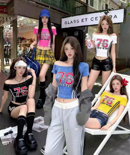 워시 물 데님 마 오래된 76 비스듬한 칼라 오프숄더 한 단어 당겨서 측면 슬림해 보이는 2026 봄 아모이 ins 조수 브랜드 한 일본식 otd