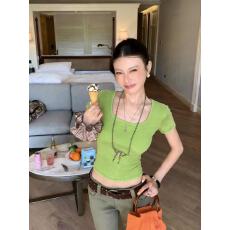 批发法式方领洗水2026春夏新ins潮做旧韩日系ootd街头T恤<b class='q'>牛仔</b>时尚百搭