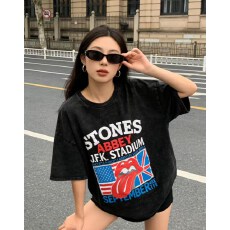 批发酷辣妹印花洗水牛仔做旧时尚大版宽松慵懒<b class='q'>街头</b>2026春夏新ins潮otd