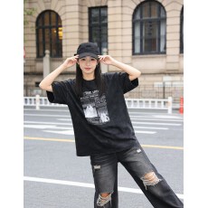 批发酷辣妹美式洗水牛仔做旧2026春夏新ins潮韩日ootd时尚慵懒<b class='q'>街头</b>T恤