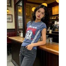 批发酷辣妹03印花洗水牛仔做旧短款T恤2026春夏新ins潮韩日<b class='q'>街头</b>ootd飒