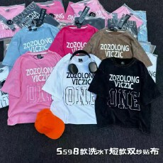 批发酷辣妹贴布字母one洗水牛仔美式<b class='q'>街头</b>2026春夏新ins潮摇滚F破洞大T