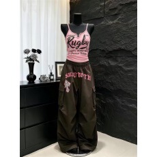 批发酷辣妹带胸垫吊带性感金属扣针字母印花美背美式<b class='q'>街头</b>韩日otd夏新K