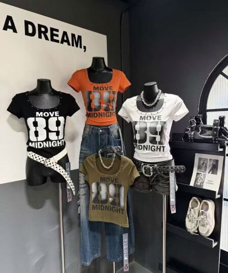 차가운 핫걸 대 u 칼라 징 금속 펑크 다크 록 2026 아모이 ins 트렌디 한일 ootd 쇼트 스타일 티셔츠 k