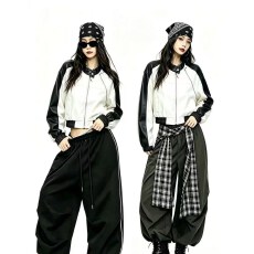 批发酷辣妹撞拼色黑白pu皮衣短款外套2026<b class='q'>秋</b>冬新ins潮韩日ootd时尚个X