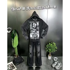 批发酷辣妹连帽带袋拉链洗衣<b class='q'>牛仔</b>做旧<b class='q'>外套</b>2026秋冬新ins潮韩日ootdA黑