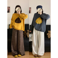 批发实拍2025秋冬新款大码宽松圆领鸭梨大版毛衣设计感针织衫上衣