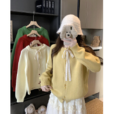 批发实拍2025秋<b class='q'>冬</b>新款大码蕾丝系带针织开衫上衣软糯百搭打底毛衣