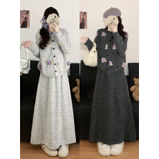 批发实拍2025冬季新款大码立体花朵设计感针织开衫半身裙套装毛衣裙