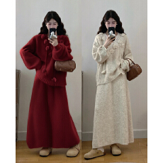 批发实拍<b class='q'>大码</b>套装2025冬装新款法式甜美设计感针织衫毛衣半身裙两件套