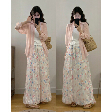 批发实拍2026夏季新款大码三件套<b class='q'>装</b>防晒衬衫+背心+花苞半身裙阔腿<b class='q'>裤</b>