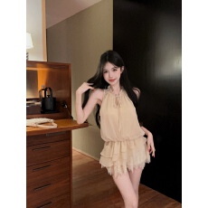 批发实拍法式浪漫系带木耳边拼接蕾丝背心小衫女上衣