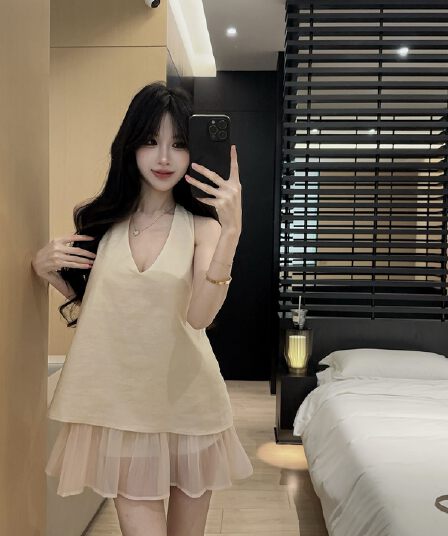 실사 디자인 센스 한 부서 밑단 패치워크 치마 조끼 작은 셔츠