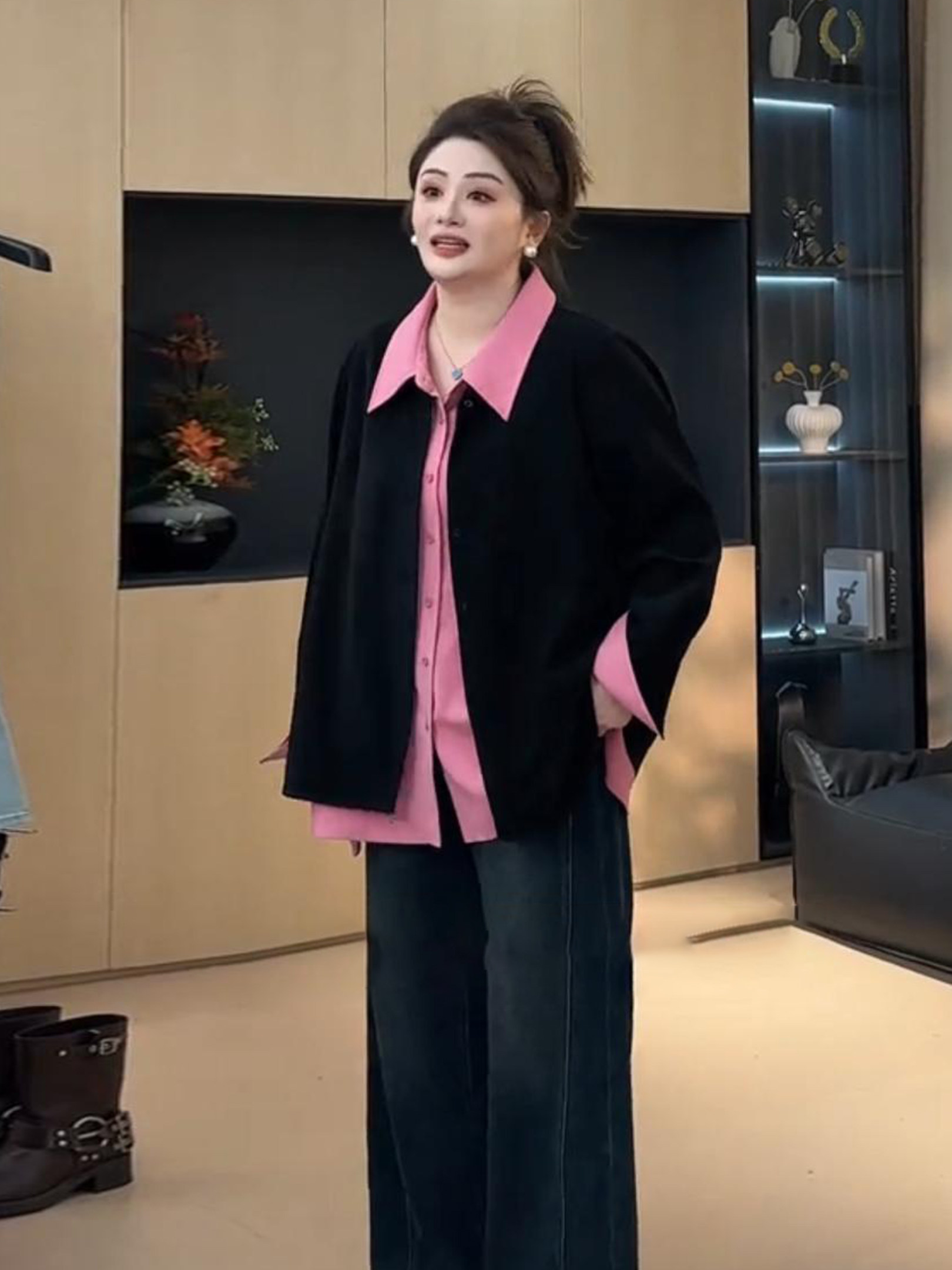 반사경 리프트 피부 색조 배색 셔츠 겨울 품격 페이크 레이어드 작은 셔츠