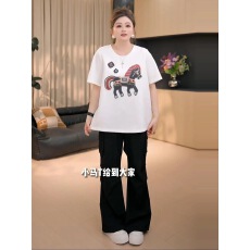 批发【胖佳佳】<b class='q'>小</b><b class='q'>木马</b>T 春夏重工刺绣撞色圆领短袖上衣女