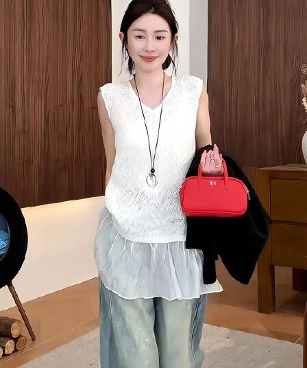 빅 사이즈 작은 대중 루즈핏 외출용 스택 착용 맨위 여성 여름 지방 mm 슬림해 보이는 디자인 센스 레이스 민소매 캐미솔