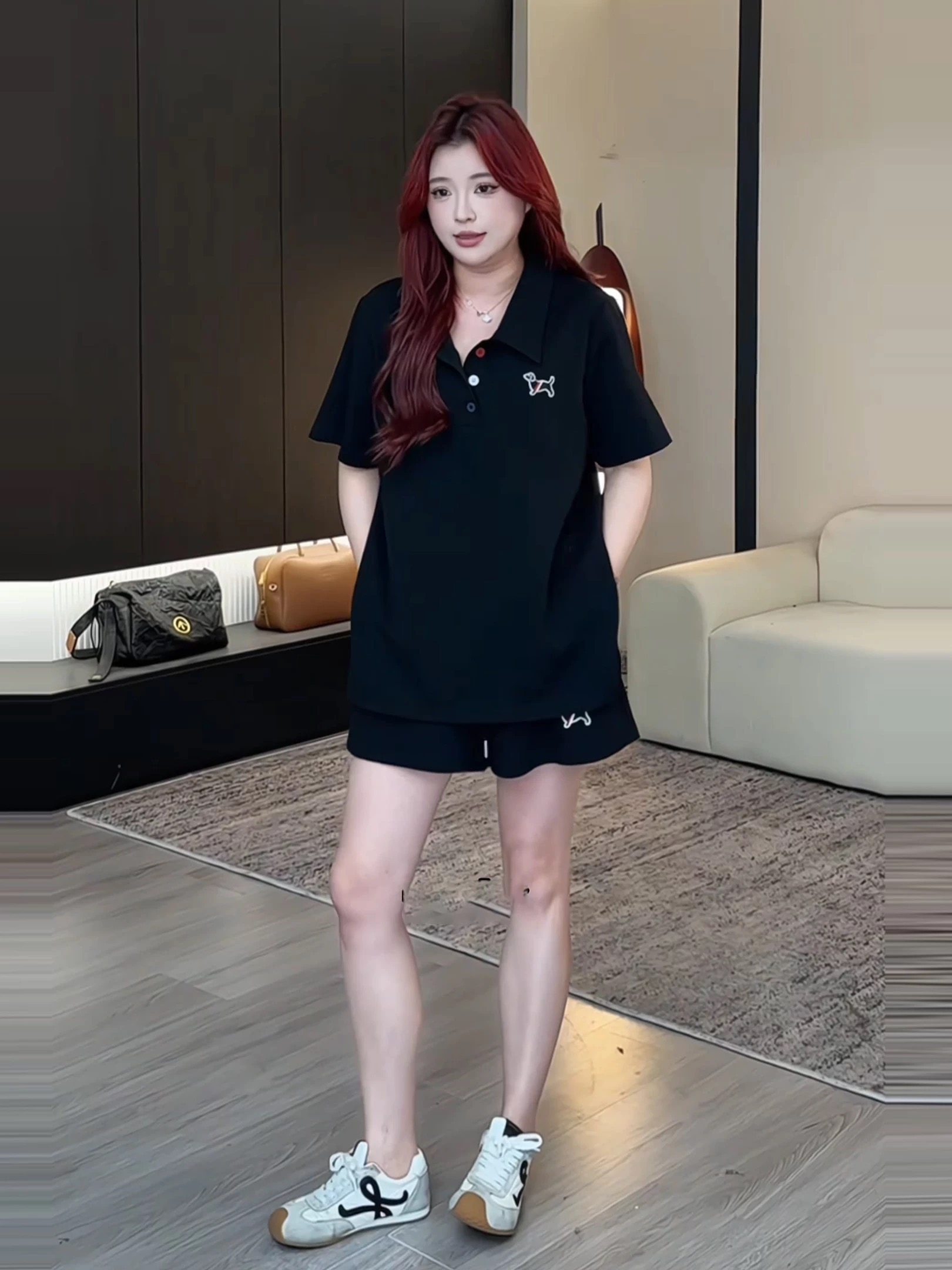 빅 사이즈 캐주얼 스포츠 슈트 여성 여름 지방 mm 슬림해 보이는 러닝 루즈핏 표지 고기 티셔츠 반바지 투피스 세트 ins