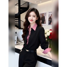 批发大码时尚女装故事春季新款气质干练<b class='q'>假两件</b>拼色<b class='q'>衬衫</b>女