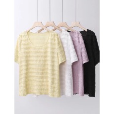 批发【胖佳佳】胖mm大码女装柔雾<b class='q'>T</b><b class='q'>恤</b>夏季气质休闲肌理感短袖<b class='q'>蕾丝</b>上衣