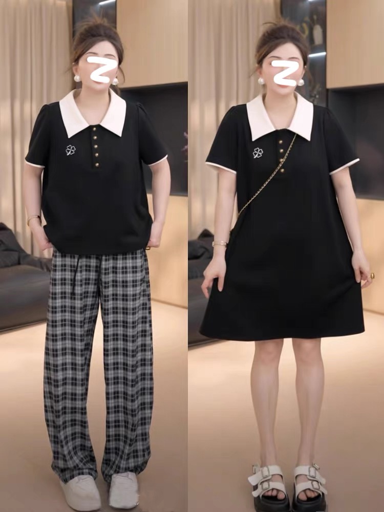 지방 지아 지아 고백 시 여름 패션 슬림해 보이는 다용도 배색 POLO 셔츠 드레스