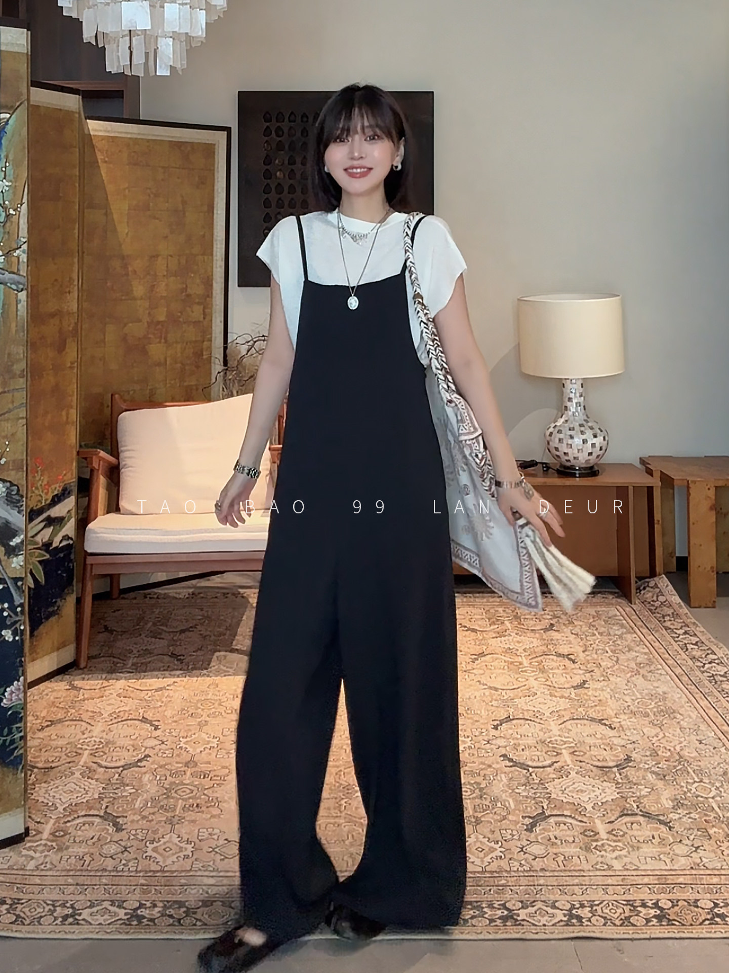 새로운 모습 프랑스식 품격 검정색 멜빵 바지