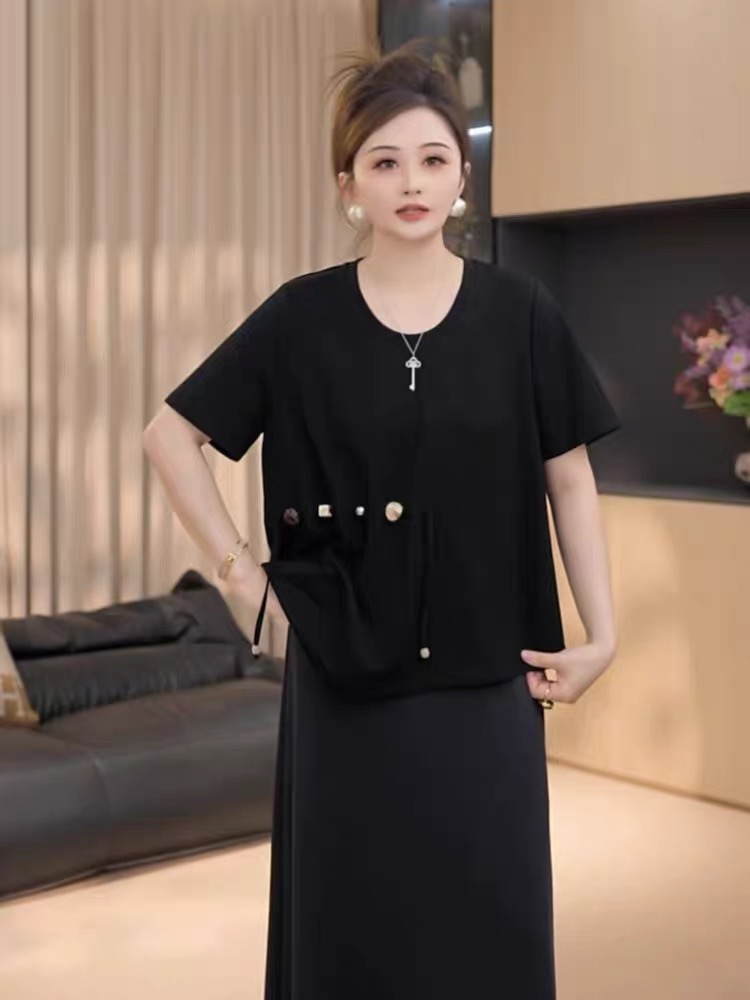빅 사이즈 여성 의류 라운드 넥 루즈핏 표지 고기 긍정적 인 어깨 반팔 티셔츠 여성 여름 지방 mm 디자인 센스 허리 수축 다용도 맨위