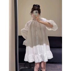 批发高级感气质蕾丝拼接灯笼袖连衣裙女2025<b class='q'>秋</b>季法式气质宽松显瘦短裙