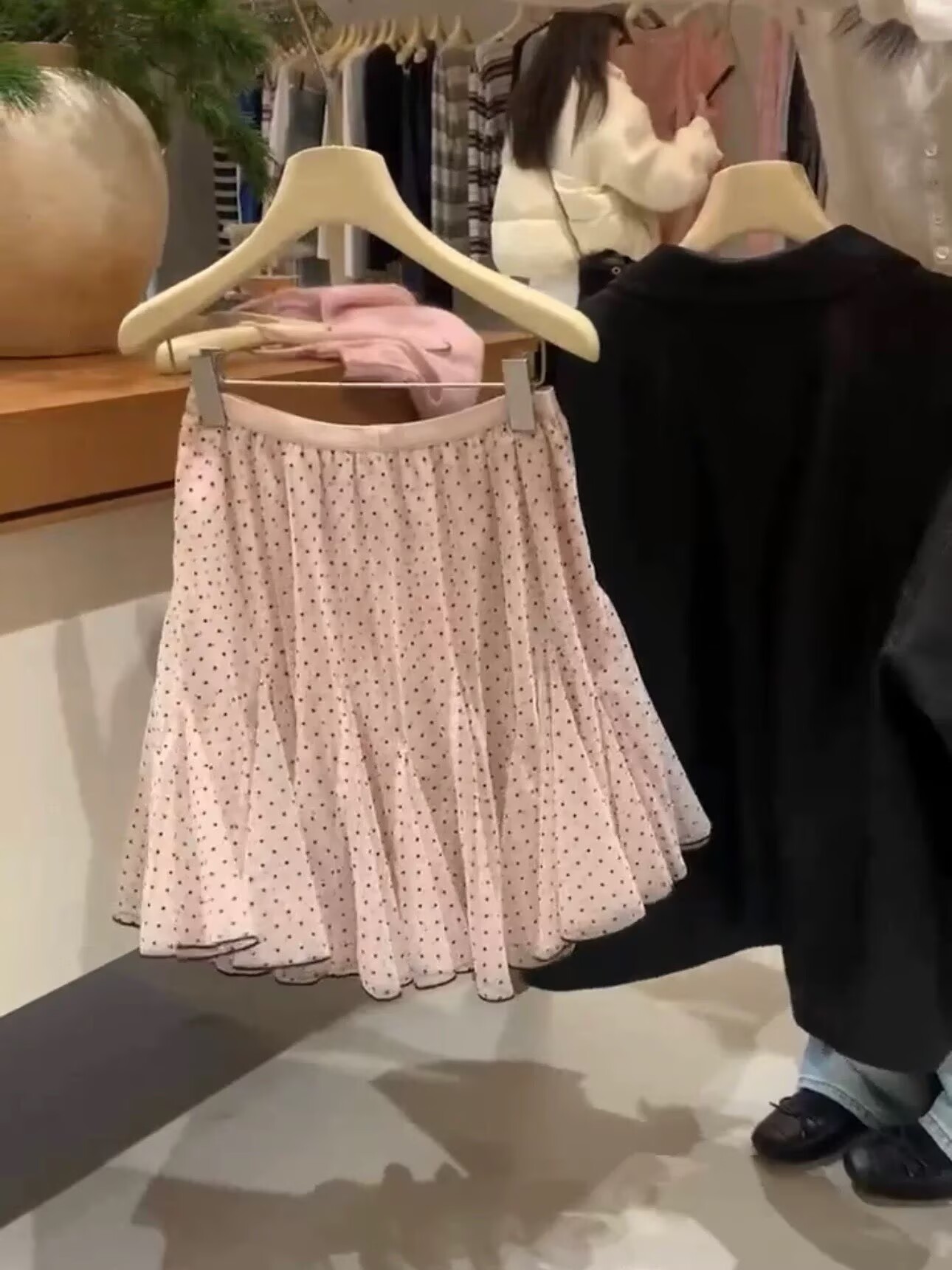 한 부서 레트로 도트 무늬 반신 스커트 여성 봄 하이웨이스트 작은 키 거즈 스커트 디자인 센스 달콤함 연령 감소 한 마디 미니 스커트