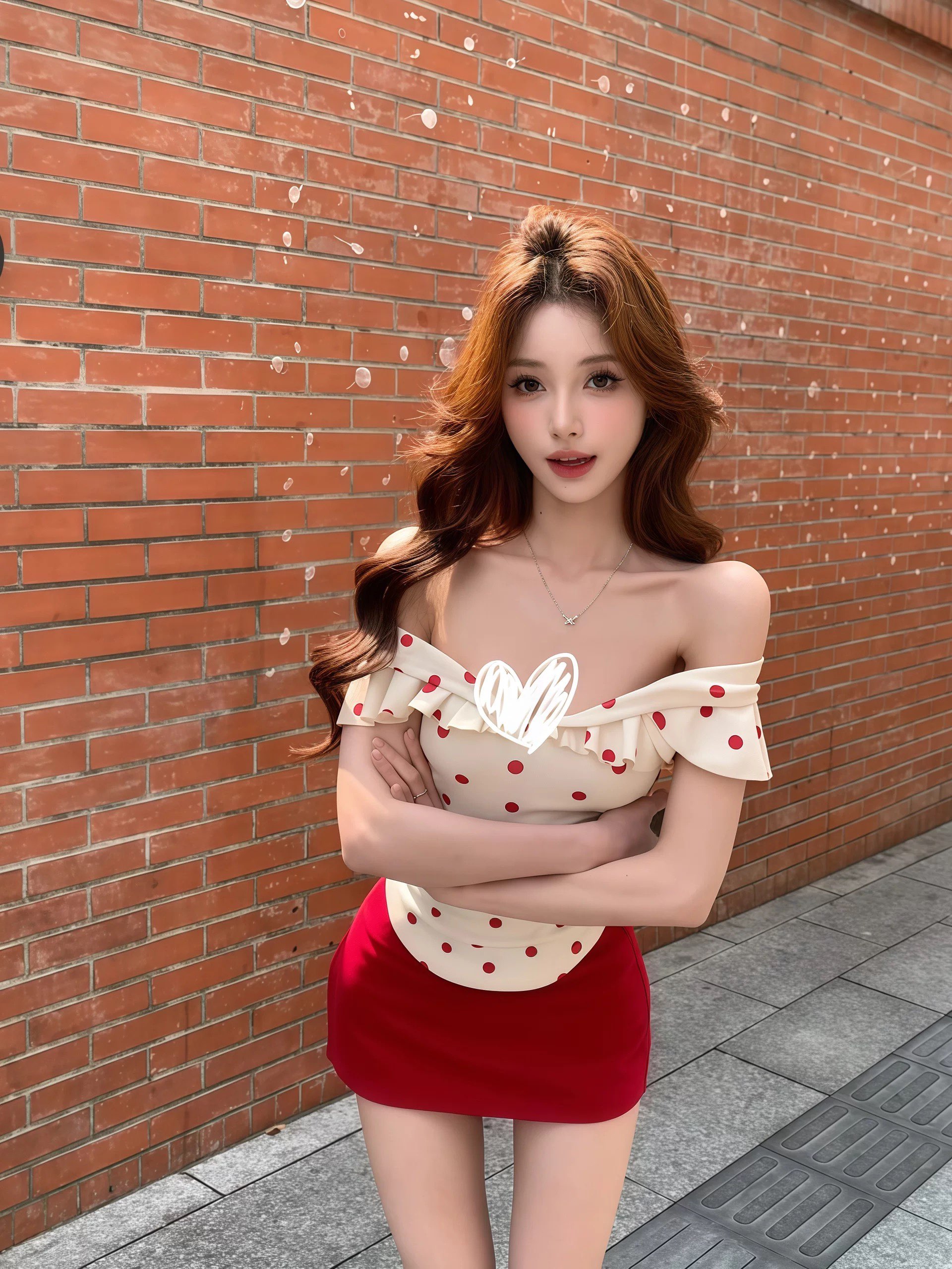 도트 무늬 비스듬한 어깨 프릴 세트 여성 여름 새로운 고급 센스 달콤한 핫걸 몸매 가꾸기 슬림해 보이는 아름다운 투피스 세트