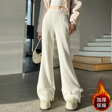 批发木耳边灯芯绒微喇裤子女秋冬<b class='q'>新款</b>加厚条绒软糯休闲花边拼接拖地裤