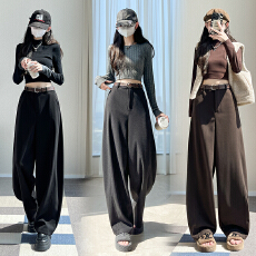 批发咖色加厚毛呢弯刀裤女秋冬新款<b class='q'>高腰</b>垂感休闲窄版直筒裤西装<b class='q'>阔腿裤</b>