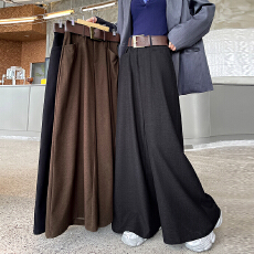 批发咖色毛呢加厚西装阔腿裤女<b class='q'>秋</b>冬新款高腰垂坠感直筒休闲拖地裤子