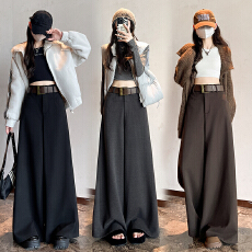 批发高级感灰色加厚毛呢西装阔腿裤女<b class='q'>秋</b>冬高腰垂坠感直筒休闲拖地裤子