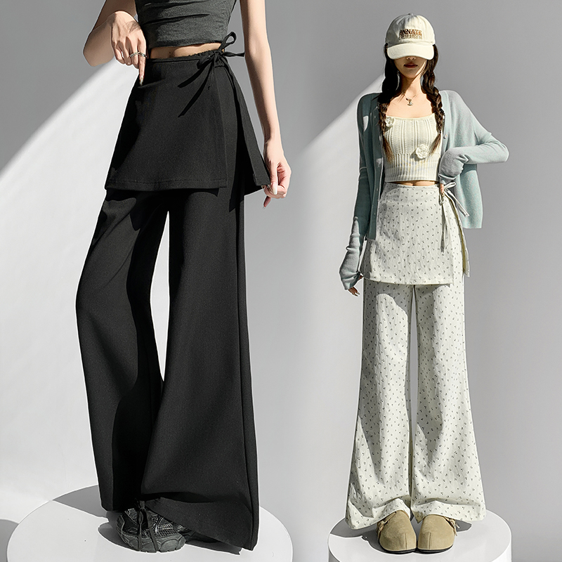 아메리칸 화이트 꽃무늬 캐주얼 와이드 레깅스 바지 2026 봄 축제 새로운 하이웨이스트 루즈핏 방귀 커튼 슬림해 보이는 바닥 청소 바지