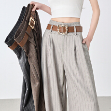 批发慵懒风条纹<b class='q'>西装</b>阔腿裤<b class='q'>女</b>春夏薄款高腰宽松休闲直筒垂感气质拖地裤