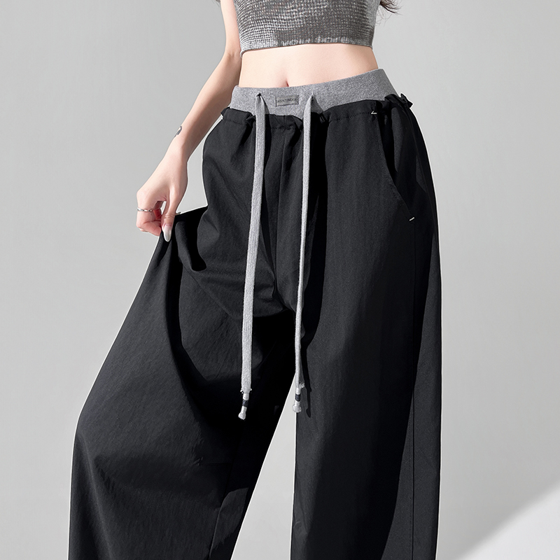 배색 얼음 실크 바지 아이들 여름 얇은 2026 새로운 하이웨이스트 루즈핏 도루 센스 캐주얼 느긋한 워크웨어 와이드 레그 팬츠 어린이