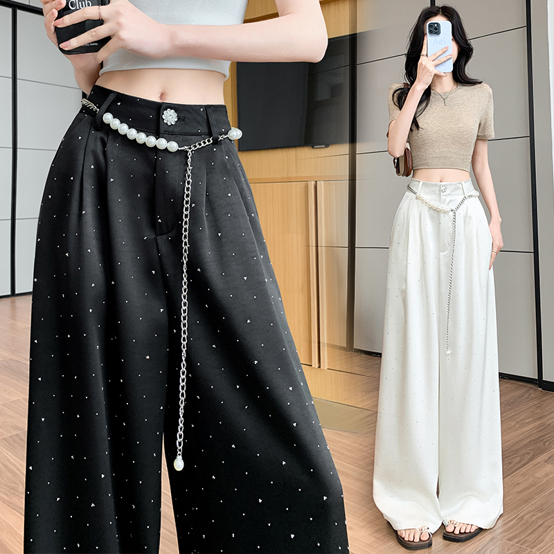 아세트산 새틴 플래시 훈련 와이드 레깅스 바지 여름 2026 새로운 하이웨이스트 도루 센스 얼음 실크 얇은 스타일 스트레이트 캐주얼 바지