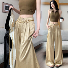 批发冰丝醋酸缎面西装裤女2026夏季新款高腰显瘦垂感老钱风休闲阔腿裤