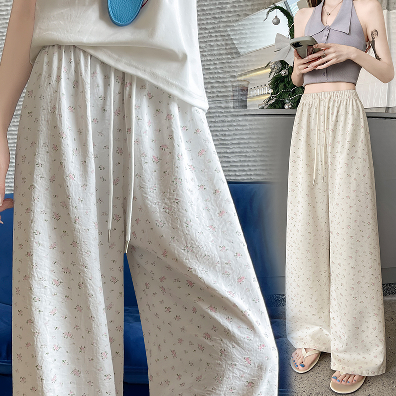 화이트 꽃무늬 와이드 레깅스 바지 2026 여름 얇은 스타일 작은 키 하이웨이스트 스트레이트 도루 센스 루즈핏 캐주얼 야마모토 바지