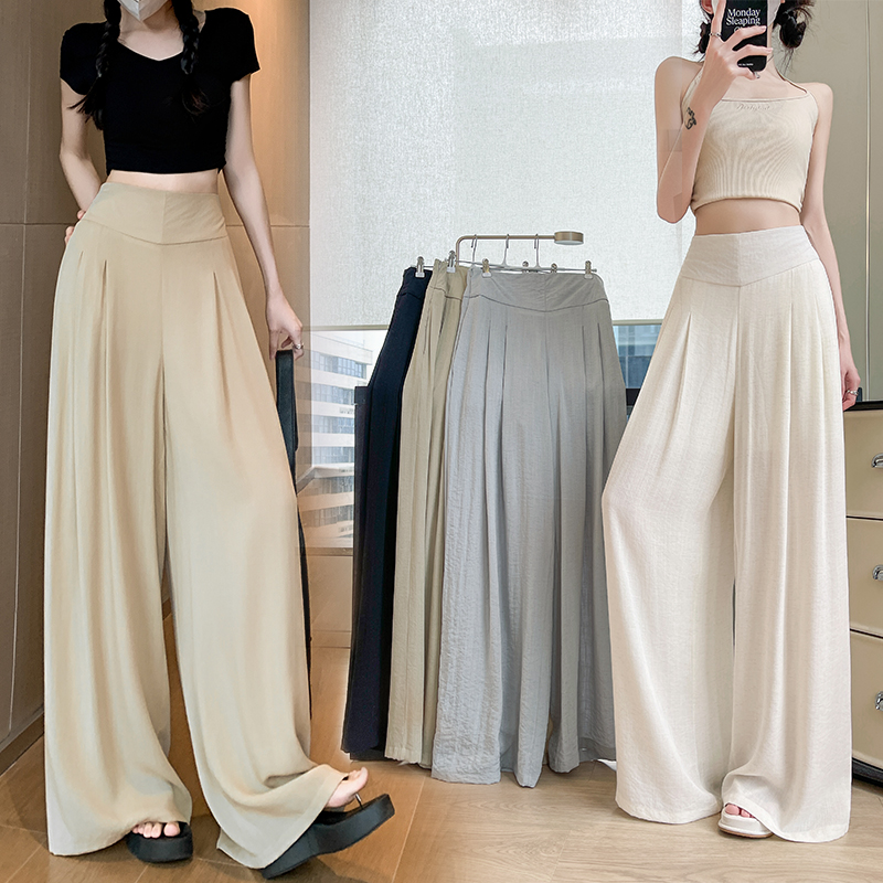 얼음 실크 면 린넨 v 단어 허리 와이드 레깅스 바지 2026 여름 얇은 스타일 야마모토 바지 느긋한 도루 센스 루즈핏 바닥 청소 치마바지