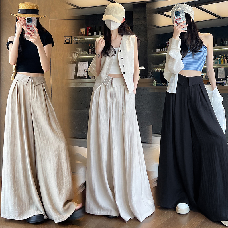 얼음 실크 면 린넨 와이드 레그 팬츠 치마 여성 2026 여름 얇은 스타일 야마모토 바지 허리밴드 하이웨이스트 도루 센스 바닥 청소 자외선 차단 바지