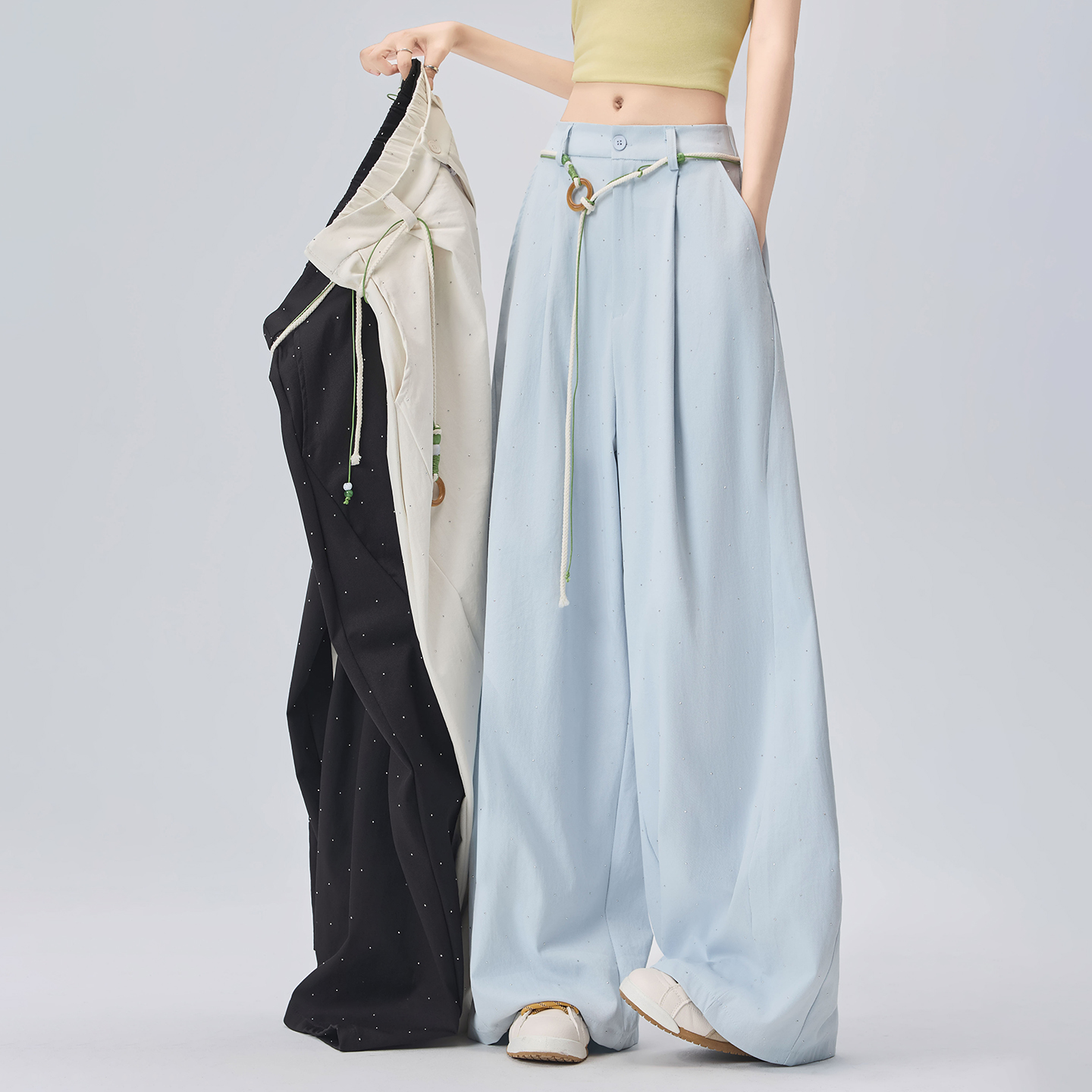 실사 2026 여름 새로운 핫픽스 정장 와이드 레그 팬츠 느긋한 하이웨이스트 도루 센스 캐주얼 스트레이트 바닥 청소 긴 바지 여성