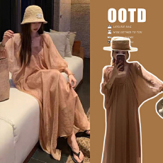 批发<b class='q'>孕妇装</b><b class='q'>夏季</b>新款多巴胺法式度假长款连衣裙 宽松减龄长裙