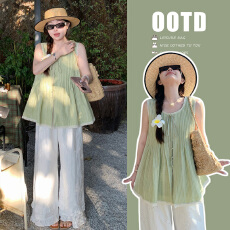 批发<b class='q'>孕妇装</b><b class='q'>夏季</b>新款气质小清新减龄套装 气质潮妈两件套装