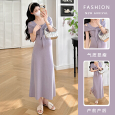 批发实拍 <b class='q'>孕妇装</b>夏季新款气质孕妈显瘦针织连衣裙 软糯舒适中长裙