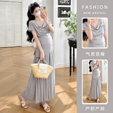 批发实拍 孕妇装夏季孕妈软糯亲肤针织半身裙套装 气质减龄两件套装